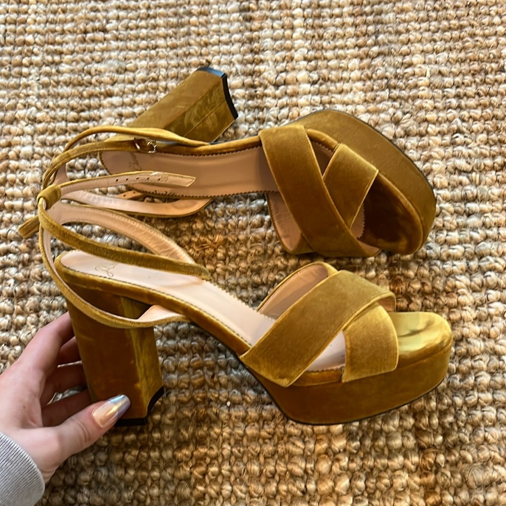 J Crew Velvet Platform Heels